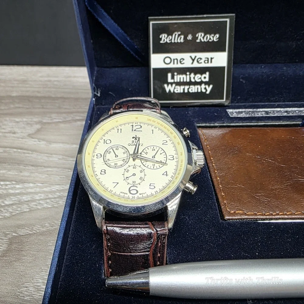 Bella & Rose Gift Set - Men's Watch, Pen, Business Card Holder Gift‎ Set - New